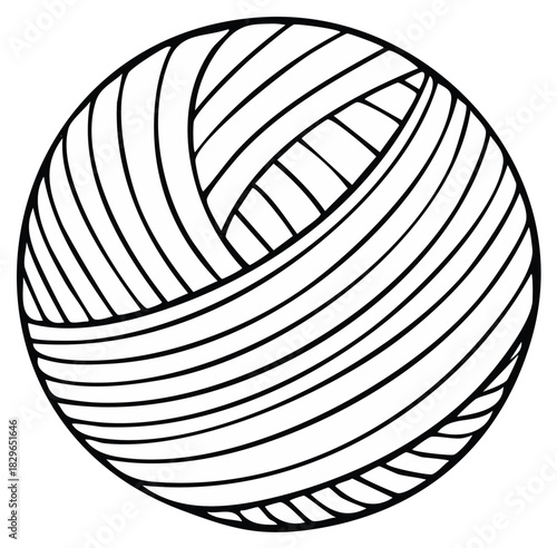 Simple Black And White Line Art Drawing of a Ball of Yarn