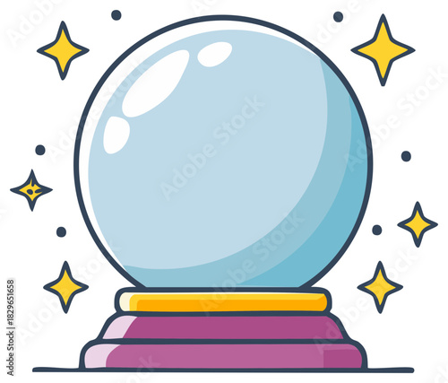 A sparkling crystal ball on a stand for divination, fortune telling, and predicting the future.