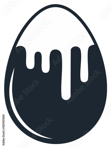 Simple monochrome icon of an Easter egg with dripping chocolate glaze or paint
