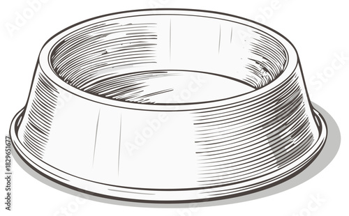 Hand drawn illustration of an empty pet bowl in sketch style