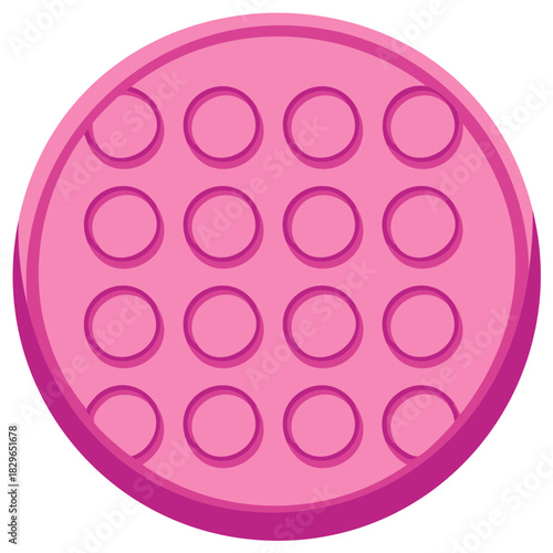 Pink circular fidget toy with rows of round bubbles for popping and stress relief