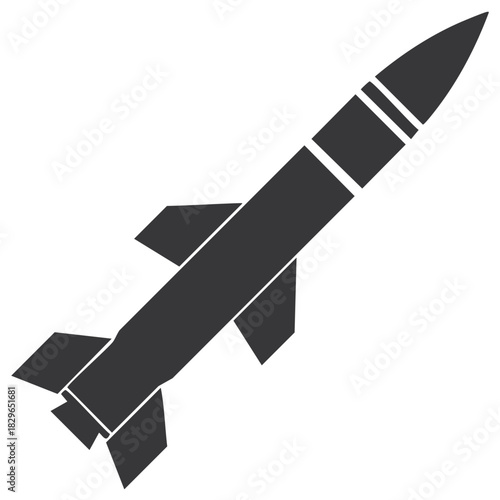 Modern Stylized Dark Gray Rocket Spacecraft or Military Missile Icon