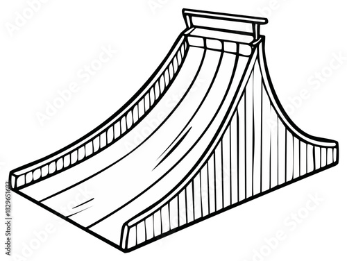 Fun water slide black and white line art drawing for amusement park or playground activities