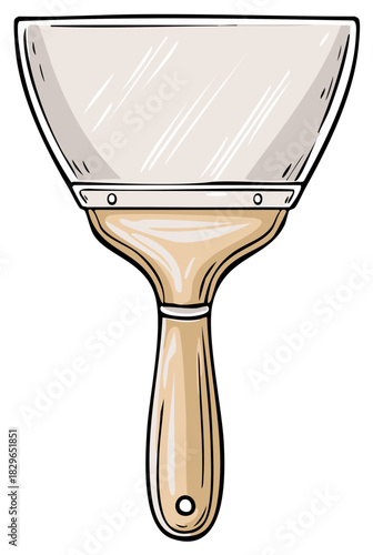 Hand drawn taping knife or putty scraper tool cartoon illustration for home repair and renovation