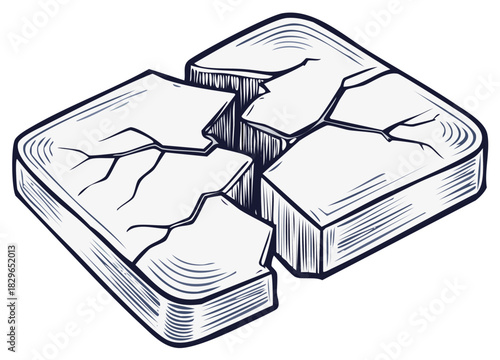 Abstract illustration of a cracked block. Damaged or broken rectangular elements.