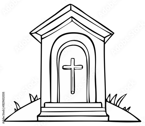 black and white church with cross clip art preview
