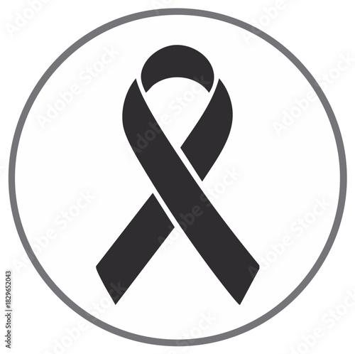 Icon of Black Ribbon Symbol with Circular Frame for Awareness Campaigns