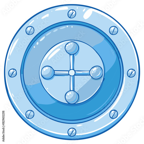 Shiny blue metal submarine porthole or secure vault door hatch illustration