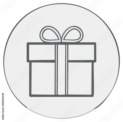Simple gift box icon with a bow. Minimalist line art illustration of a present for a celebration or holiday.