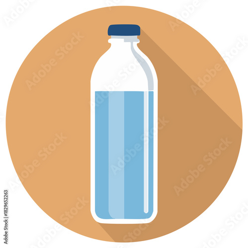 Water bottle icon with long shadow against a circular orange background