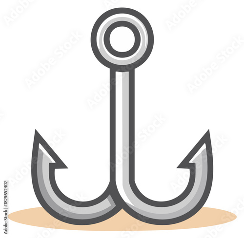 Modern Icon of a Double Fishing Hook with Sharp Points and a Metal Loop