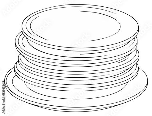 Hand-drawn illustration of a stack of plates for coloring or using as an element