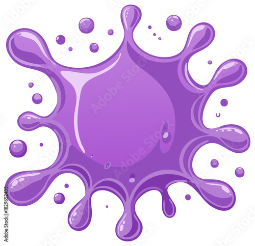 Vibrant Purple Liquid Splash Illustration with Glossy Droplets and Shine