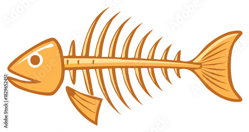 Simple orange cartoon illustration of a fish skeleton or fishbone icon