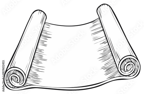 Vintage hand drawn blank scroll banner illustration empty paper rolled parchment for message design