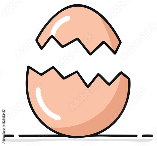 Simple vector icon of a cracked open eggshell representing a new beginning or birth.