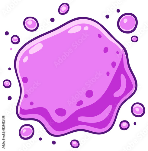 Cartoon Purple Slime Blob with Bubbles. Abstract Liquid Shape. Vector