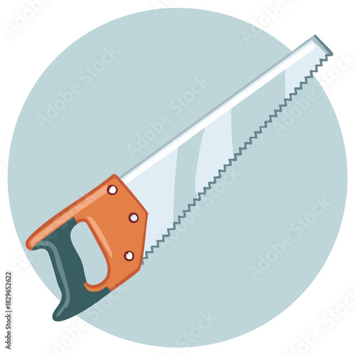 Hand saw illustration on a light blue background