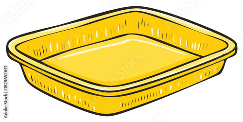 Empty yellow rectangular serving dish cartoon style illustration