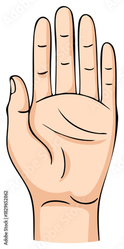 Cartoon hand with open palm showing five fingers and thumb outstretched