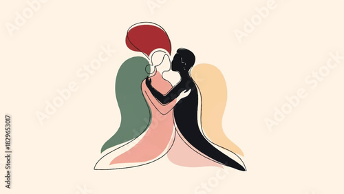 Harmonious Interracial Love and Affection Abstract Illustration for Connection and Unity