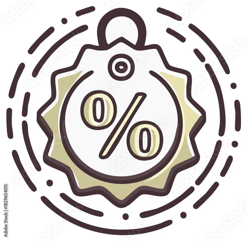 Stylized discount tag with percentage symbol offering sales and marketing deal offers for buyers.