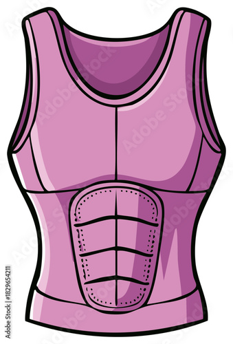 Pink female body armor vest with a molded six pack abdominal guard cartoon illustration