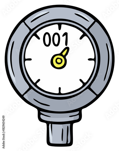 Simple cartoon gauge with needle pointing to 001
