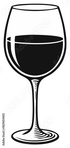Red Wine Glass Silhouette, Elegant Drink, Alcoholic Beverage Illustration