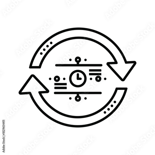 Circular arrow icon representing workflow synchronization, process update, or continuous time management isolated on