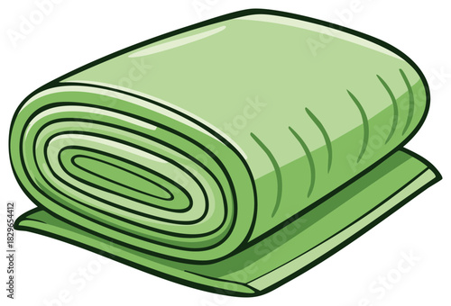 Cartoon illustration of a folded light green blanket or towel