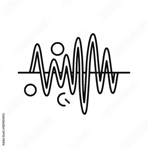 Abstract line art icon representing sound wave frequency or audio signal visualization isolated on