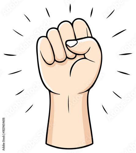 Illustration of a raised human fist symbolizing power, strength, resistance, or determination