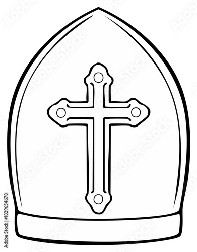 Clerical Mitre With Cross Icon, Religious Symbol, Christian Headwear
