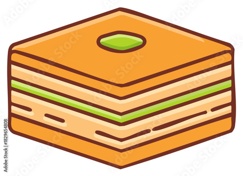Golden brown square baklava pastry with pistachio nut topping sweet treat vector