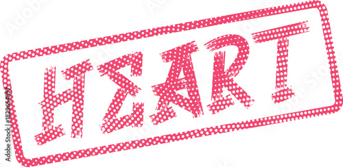 Distressed Rubber Stamp with the Word Heart Enclosed in a Dotted Border for Affection