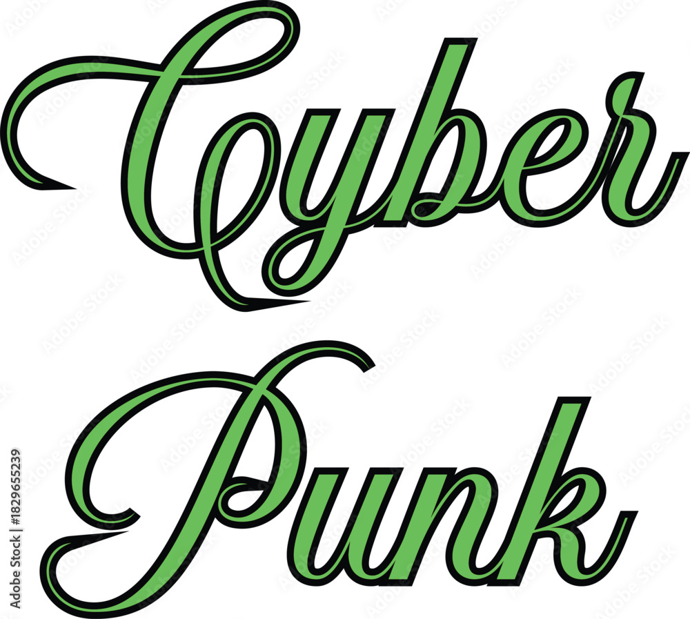 Fototapeta premium Cyberpunk text design green script lettering vector illustration for posters