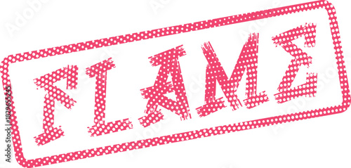 Striking red FLAME word stamp with a distinctive dotted grunge texture for energetic visual communications