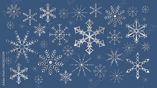 Elegant Christmas background with shining silver snowflakes.