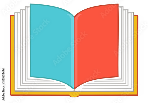 Open Book with Colorful Pages, Educational Tool, Reading, Writing, Vector Illustration