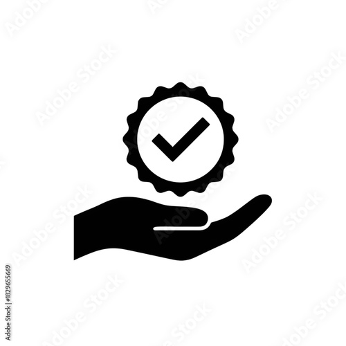 Hand Holding Quality Certified Check Mark Badge Icon