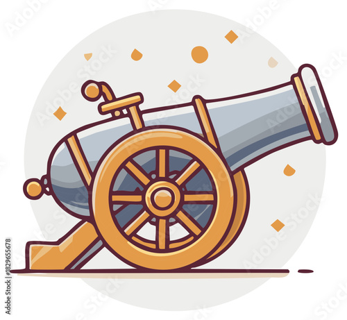 Illustration of a Vintage Cannon with Wooden Wheels Ready for Battle History Celebration Concept