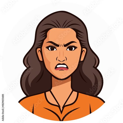 Woman showing anger and frustration with facial expression illustration