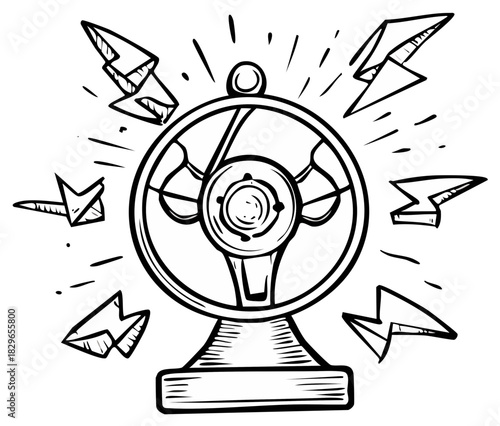 Hand Drawn Wheel of Fortune with Lightning Bolts Illustration