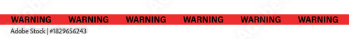 A red banner with the word warning repeated six times in black letters on a white background , ribbons, stripes, tape