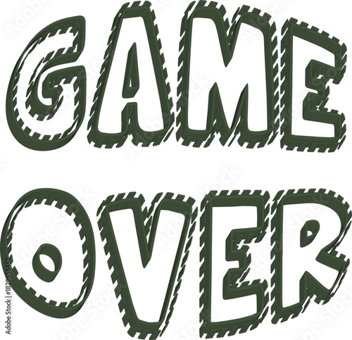 Game over text cartoon style lettering with outline isolated vector design