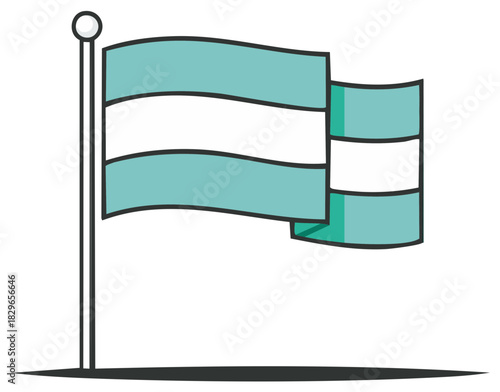 Argentina National Flag Waving in the Wind with Flagpole, Illustration