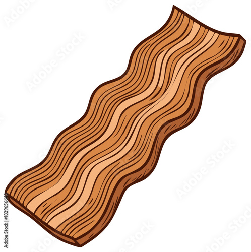 Illustration of a strip of cooked bacon with wavy edges and a hand-drawn aesthetic on a white backdrop for use in menus.