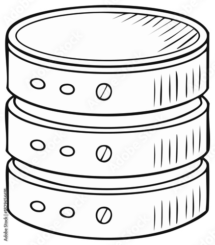 Stacked Cylinders with Holes and Lines Illustration