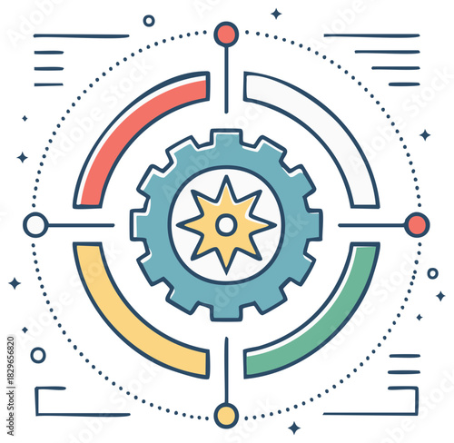 Abstract infographic element with gear and circular segments representing process or system